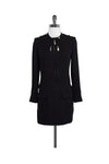 Dropped Waistline Pocketed Front Zipper Shift Long Sleeves Dress