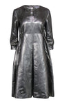 Tall A-line Pocketed Button Closure Vintage Belted Long Sleeves Dress With Pearls