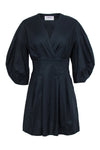 V-neck Fitted Hidden Side Zipper Fit-and-Flare Puff Sleeves Sleeves Little Black Dress