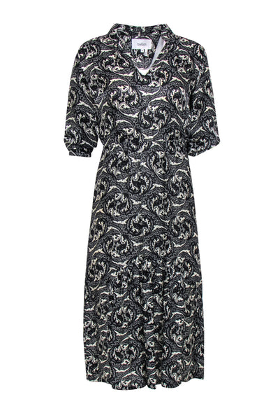 Flowy Paisley Print Elasticized Waistline Party Dress/Midi Dress
