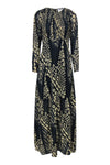 Summer Sheer Mesh Floral Print Sheer Long Sleeves Round Neck Smocked Maxi Dress