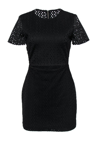 Sheath Mesh Cutout Back Zipper Short Sleeves Sleeves Scoop Neck Sheath Dress/Little Black Dress