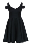 A-line Cocktail Plunging Neck Polyester Cold Shoulder Sleeves V Back Pocketed Little Black Dress