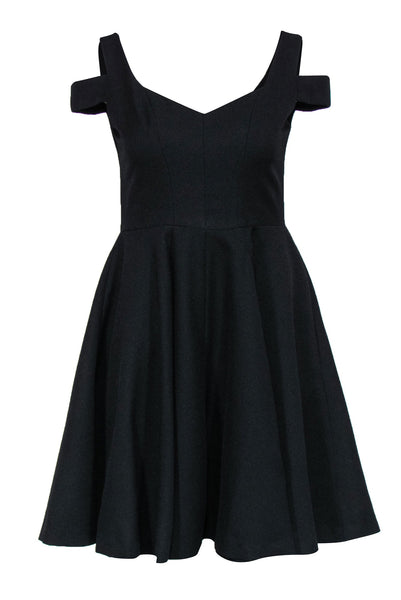 A-line Plunging Neck V Back Pocketed Cold Shoulder Sleeves Cocktail Polyester Little Black Dress