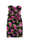 Strapless Floral Print Peplum Hidden Side Zipper Dress