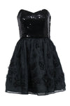 Strapless Floral Print Sequined Applique Tulle Little Black Dress