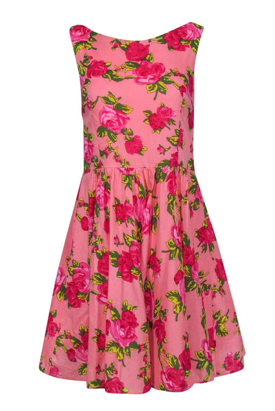 A-line Sleeveless Floral Print Cotton Dress