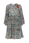 Floral Print Round Neck Wrap Bell Sleeves Shift Rayon Dress