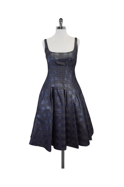 Plaid Print Full-Skirt Sleeveless Hidden Back Zipper Pocketed Dress