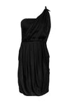 One Shoulder Hidden Side Zipper Asymmetric Draped Pleated Silk Dress