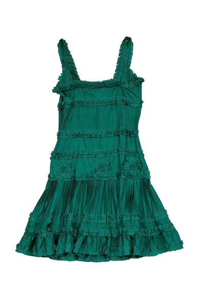 Silk Hidden Side Zipper Flared-Skirt Party Dress With Ruffles