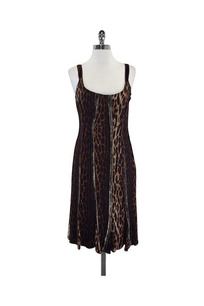 Hidden Side Zipper Animal Cheetah Print Scoop Neck Sleeveless Dress