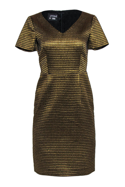 V-neck Geometric Print Short Sleeves Sleeves Hidden Back Zipper Sheath Sheath Dress/Party Dress