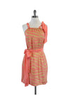 General Print Tie Waist Waistline Keyhole Pocketed Dress