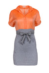 Sheath Short Sleeves Sleeves Fitted Belted Button Front Ribbed Tie Waist Waistline Collared Sheath Dress