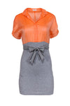 Short Sleeves Sleeves Sheath Tie Waist Waistline Belted Ribbed Button Front Fitted Collared Sheath Dress