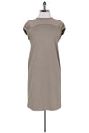 Sheath Ruched Jeweled Beaded Button Closure Cap Sleeves Round Neck Sheath Dress