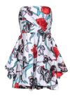 Sophisticated Strapless Floral Print Fit-and-Flare Short Polyester Fitted Back Zipper Dress With Ruffles