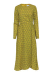 Polyester Long Sleeves Floral Print Slit Fitted Faux Wrap Round Neck Dress