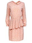 Collared Round Neck Button Closure Peplum Silk Long Sleeves Sheath Floral Print Sheath Dress