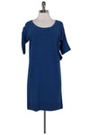 Pocketed Snap Closure Shift Above the Knee Short Sleeves Sleeves Round Neck Cashmere Dress