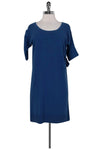 Cashmere Above the Knee Pocketed Snap Closure Shift Round Neck Short Sleeves Sleeves Dress