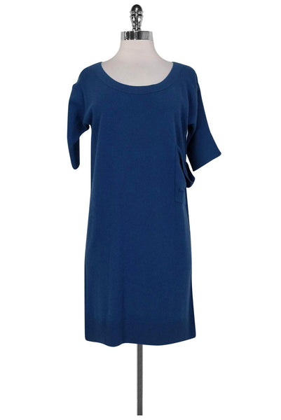 Cashmere Above the Knee Short Sleeves Sleeves Snap Closure Pocketed Round Neck Shift Dress