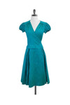 V-neck Silk Tie Waist Waistline Cap Sleeves Below the Knee Wrap Dress