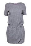 Bateau Neck Elasticized Waistline Wool Short Sleeves Sleeves Fitted Pocketed Tiered Dress
