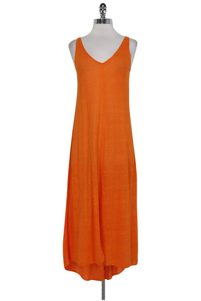 Linen High-Low-Hem V Back Sleeveless Beach Dress/Midi Dress