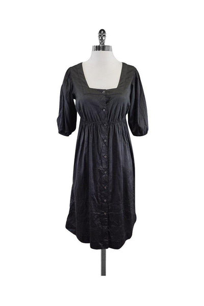 Button Front Silk Peasant Dress