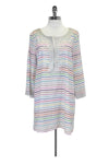 Embroidered Cotton Striped Print Beach Dress/Cover Up/Tunic
