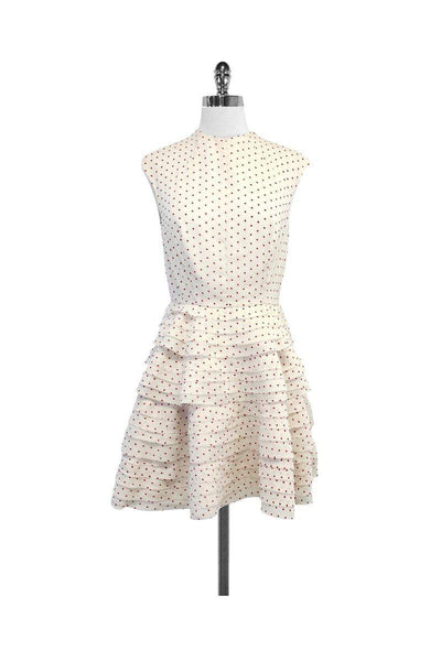 Polyester Tiered Back Zipper Full-Skirt Cap Sleeves Polka Dots Print Dress