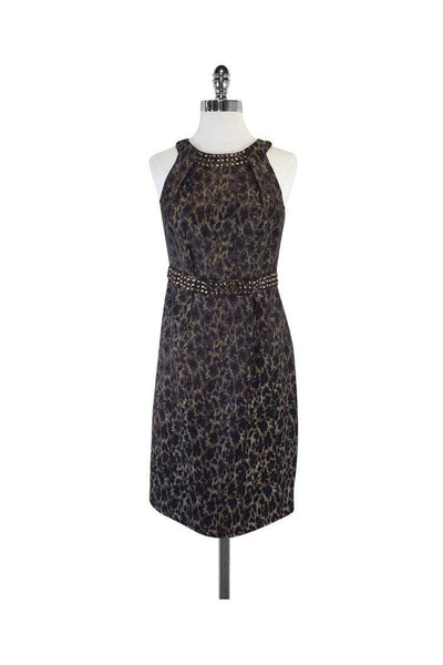 Sleeveless Animal Print Slit Hidden Back Zipper Dress With Rhinestones