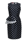 Hidden Back Zipper Polka Dots Print Sleeveless Round Neck Sheath Sheath Dress With Ruffles