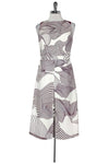 Abstract Print Sleeveless Round Neck Pocketed Pleated Hidden Back Zipper Dress