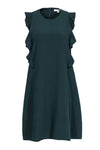 Sophisticated Round Neck Cap Sleeves Polyester Shift Dress With Ruffles