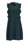 Sophisticated Round Neck Shift Polyester Cap Sleeves Dress With Ruffles