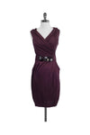 Petite Plunging Neck Sleeveless Silk Hidden Side Zipper Pocketed Dress