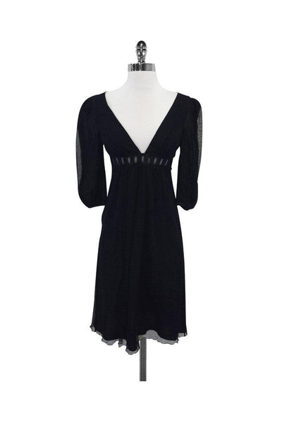 V-neck Empire Waistline Hidden Back Zipper Mesh Embroidered 3/4 Sleeves Dress