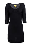 V-neck Gathered 3/4 Sleeves Cashmere Dress