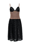 Smocked Elasticized Waistline Fit-and-Flare Fitted Lace Little Black Dress