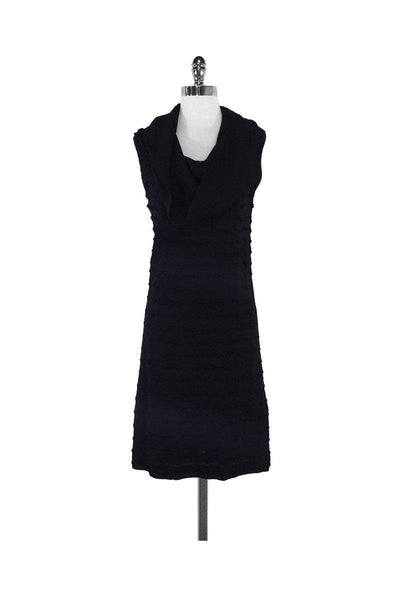 Sleeveless Tiered Ribbed Cowl Neck Shift Sweater Dress