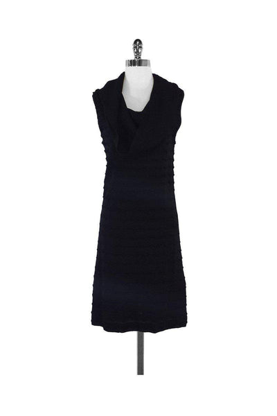 Sleeveless Cowl Neck Tiered Ribbed Shift Sweater Dress