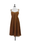 Silk Hidden Back Zipper Embroidered Pleated Sleeveless Dress