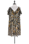 General Print Shift Above the Knee Silk Dress With Ruffles