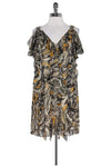 Silk General Print Shift Above the Knee Dress With Ruffles