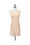 Fit-and-Flare Sleeveless Back Zipper Fitted Pleated Pocketed Dress With a Ribbon
