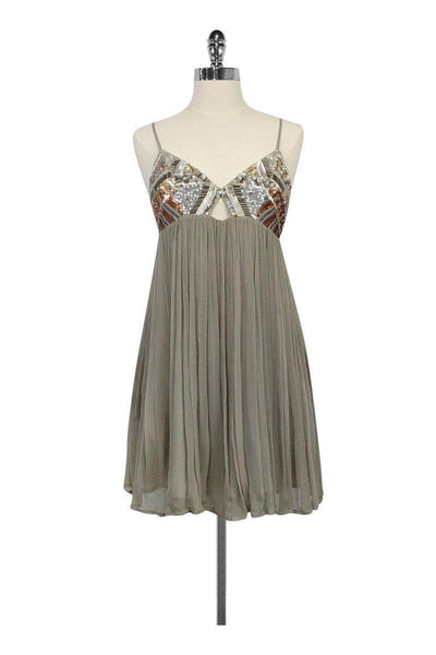 Sequined Back Zipper Flowy Beaded Viscose Dress