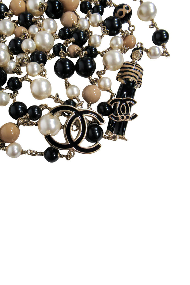 Chanel - Black, White & Tan Faux Pearl Layered 100th Anniversary Neckl –  Current Boutique